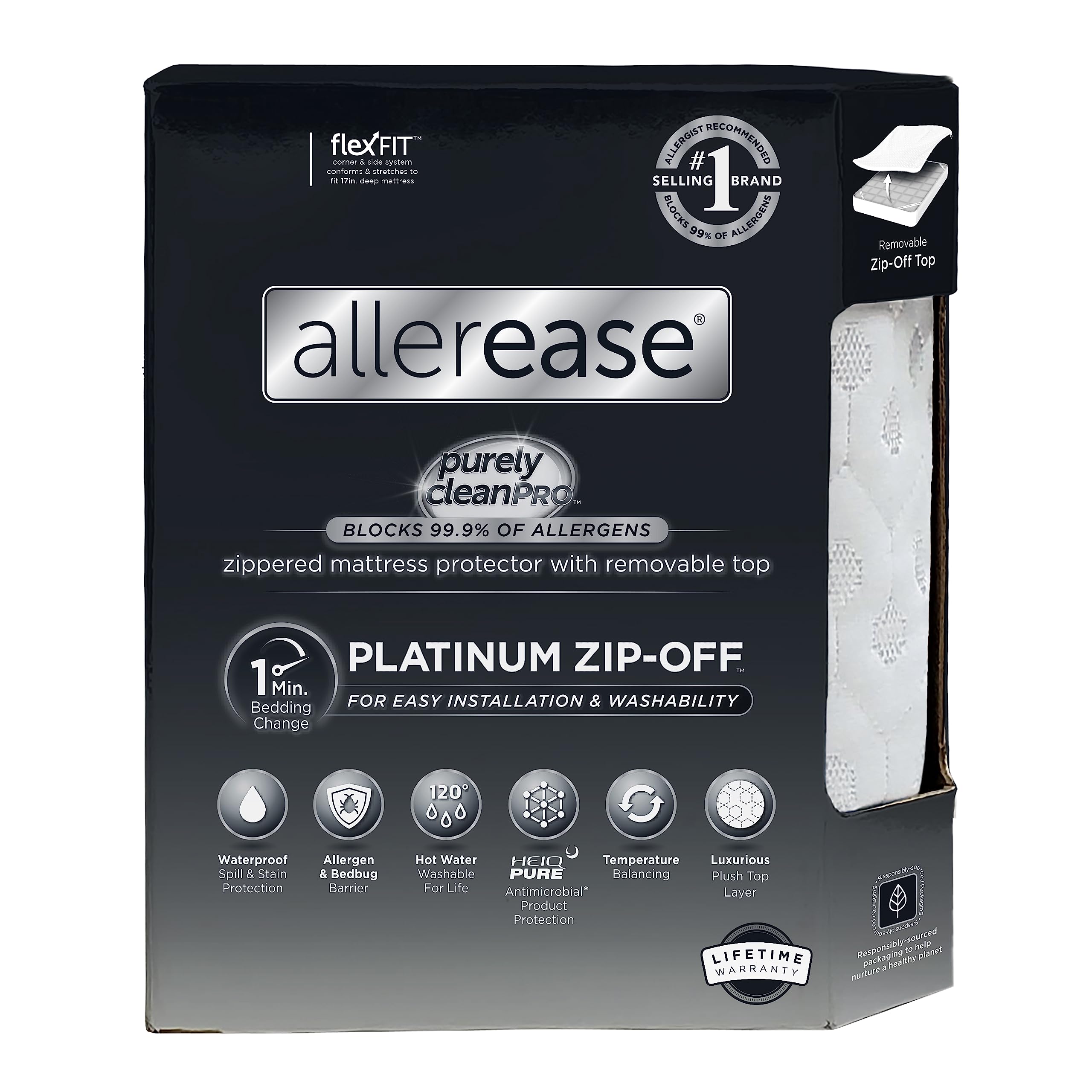 Allerease Platinum Zip-Off Top Mattress Protector, King